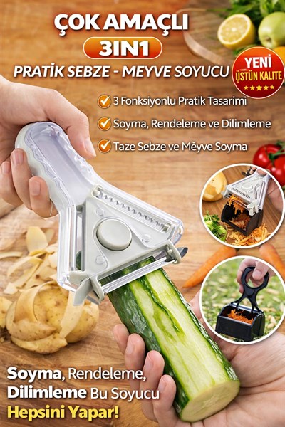 3in1 Sebze Meyve Soyucu Jülyen Kesici Tırtıklı Bıçaklı Pratik Mutfak Aparatı Soyma Aleti