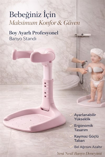 Bebek Banyo Yardımcısı Ayaklı Boy Ayarlı Yıkama Standı Katlanabilir Güvenli Bebek Duş Aparatı