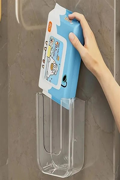 Islak Mendil Kutusu Duvara Monte Raf Yapışkanlı Banyo Mutfak Organizer Şeffaf