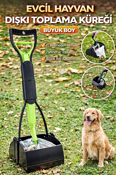 Kedi Köpek Dışkı Toplama Küreği Büyük Boy Katlanabilir Uzun Saplı Pratik Evcil Hayvan Aparatı