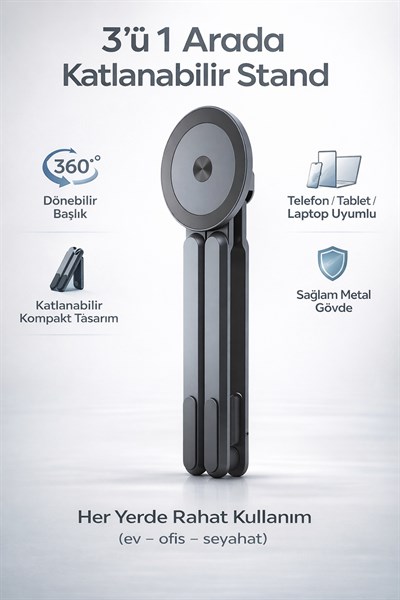 Magstone 3in1 Ayarlanabilir Laptop Tablet Telefon Standı Döner MagSafe Uyumlu Yükseklik Ayarlı
