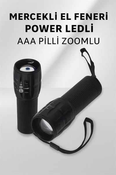 Mercekli Power Led El Feneri AAA Pilli Zoomlu Yüksek Işık Güçlü Acil Durum El Feneri