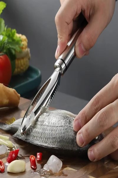 Paslanmaz Çelik Balık Pulu Kazıyıcı Sebze Oyacağı Profesyonel 23cm Mutfak Aparatı Çok Amaçlı