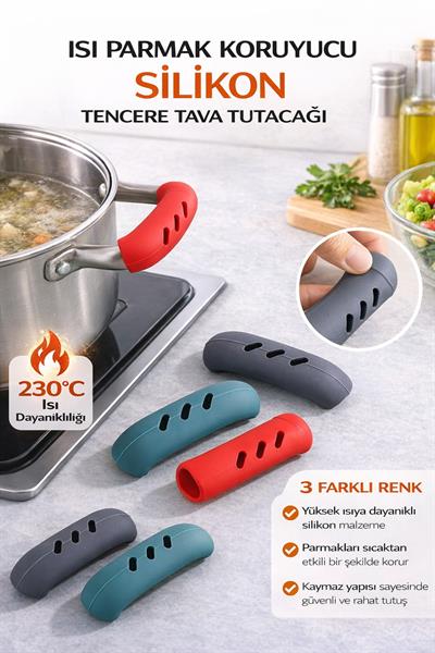 Silikon Tencere Kulpu Koruyucu Isıya Dayanıklı Kaymaz Yanmaz Güvenli Tencere Tutacağı Seti 1 Çift