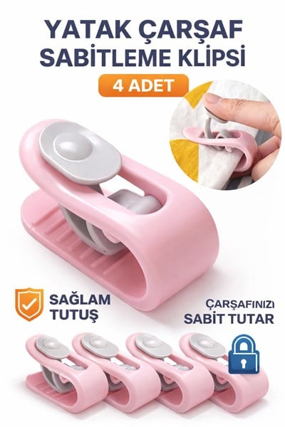 Yatak Çarşaf Sabitleme Klipsi 4 Adet Nevresim Yorgan Kaydırmaz Sabitleyici Tutucu Klips Aparatı