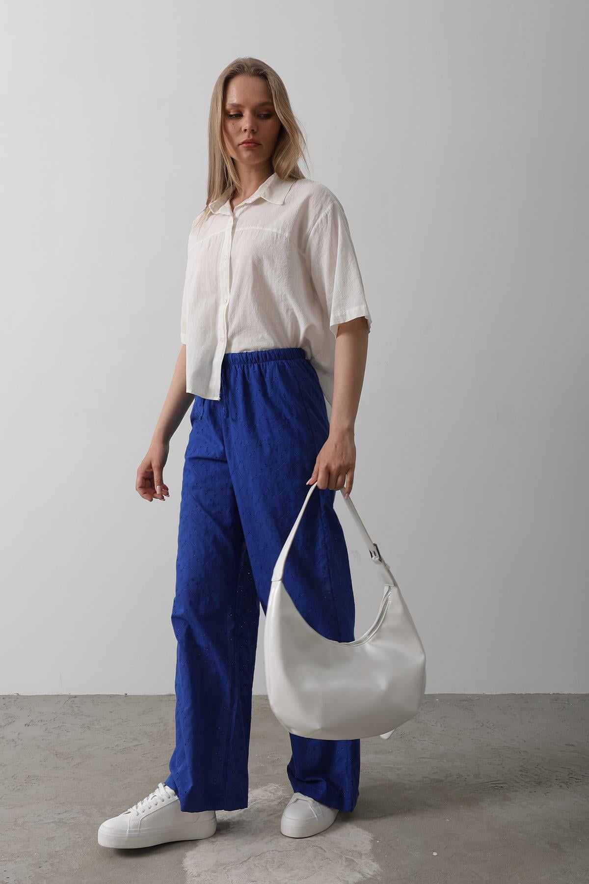 Beli Bağlamalı Brode Pantolon - Saks