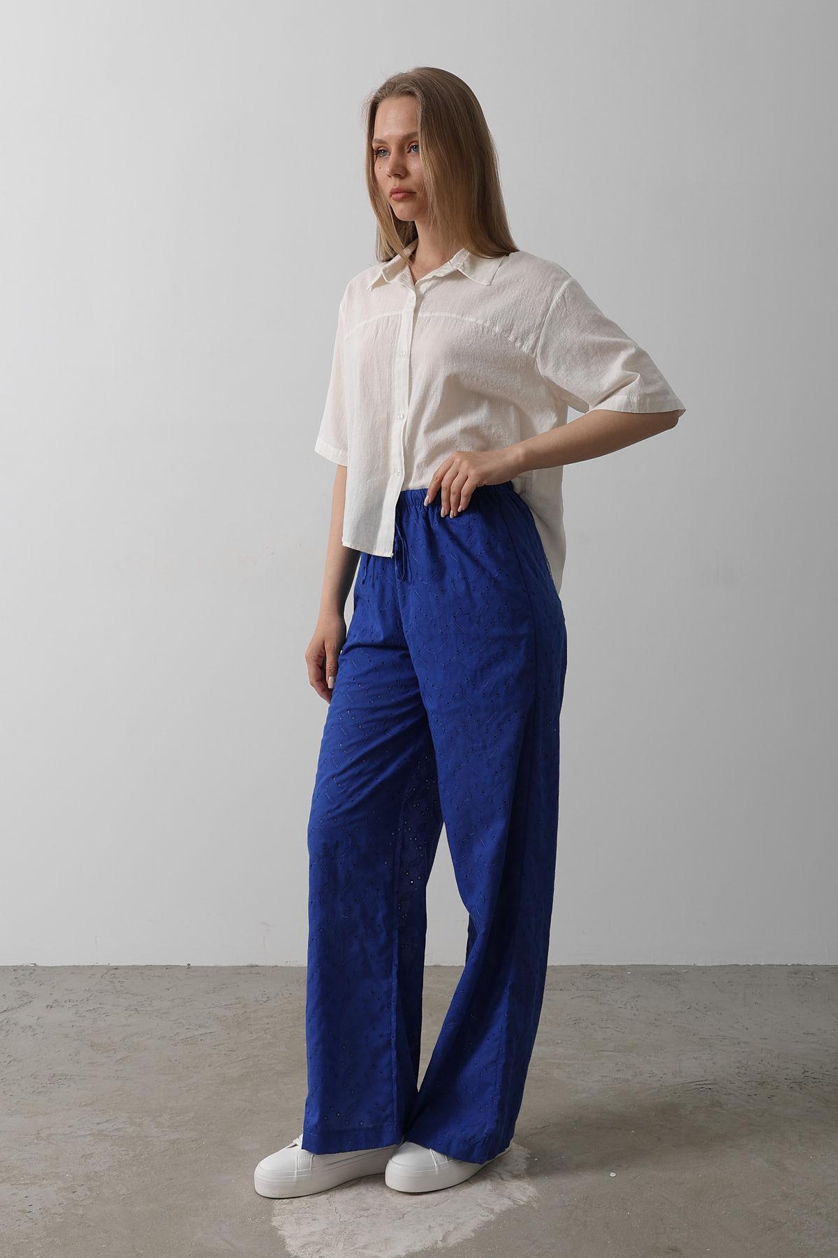 Beli Bağlamalı Brode Pantolon - Saks
