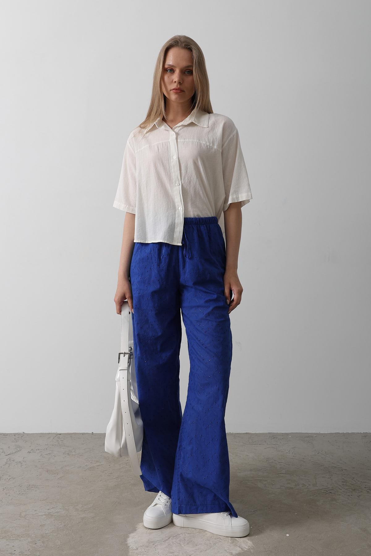 Beli Bağlamalı Brode Pantolon - Saks