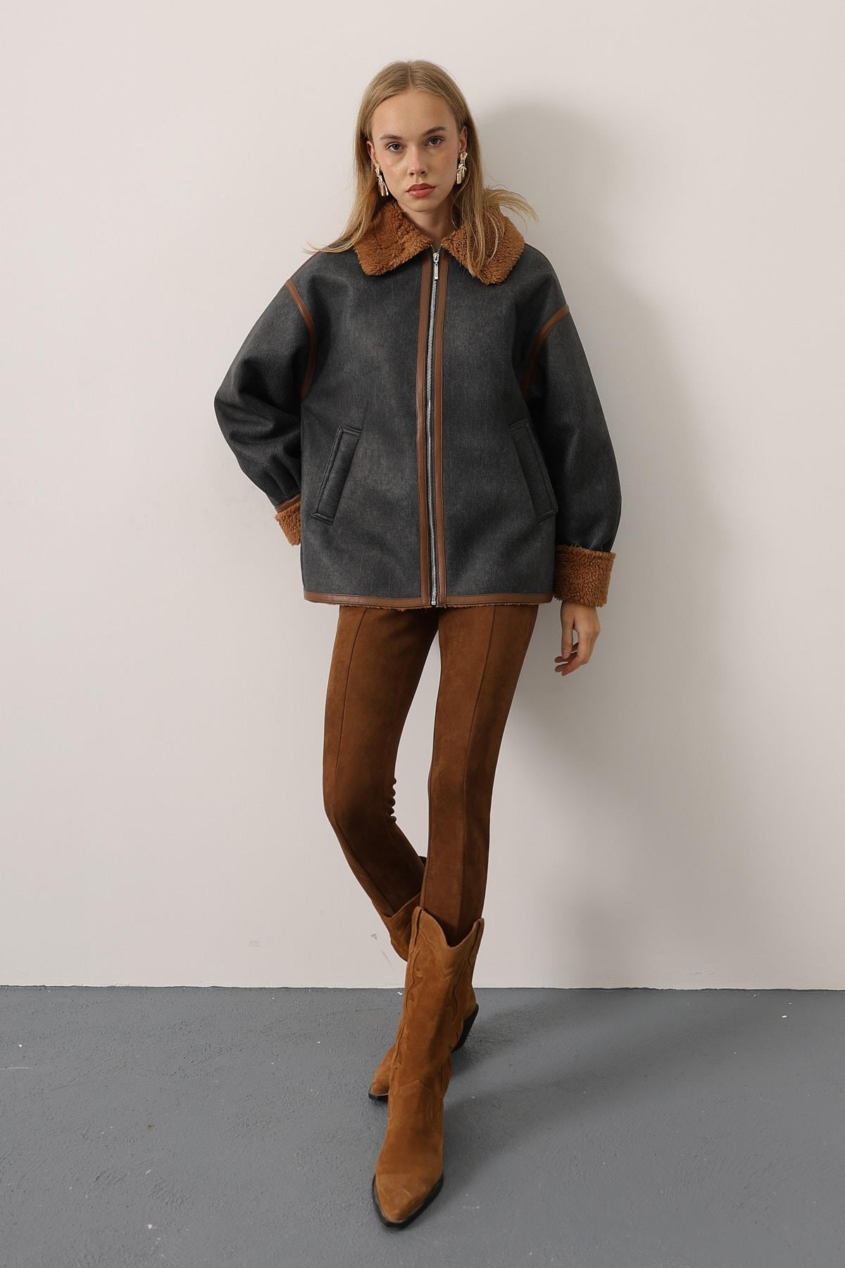 KONTRAS BİKER CEKET - Lacivert