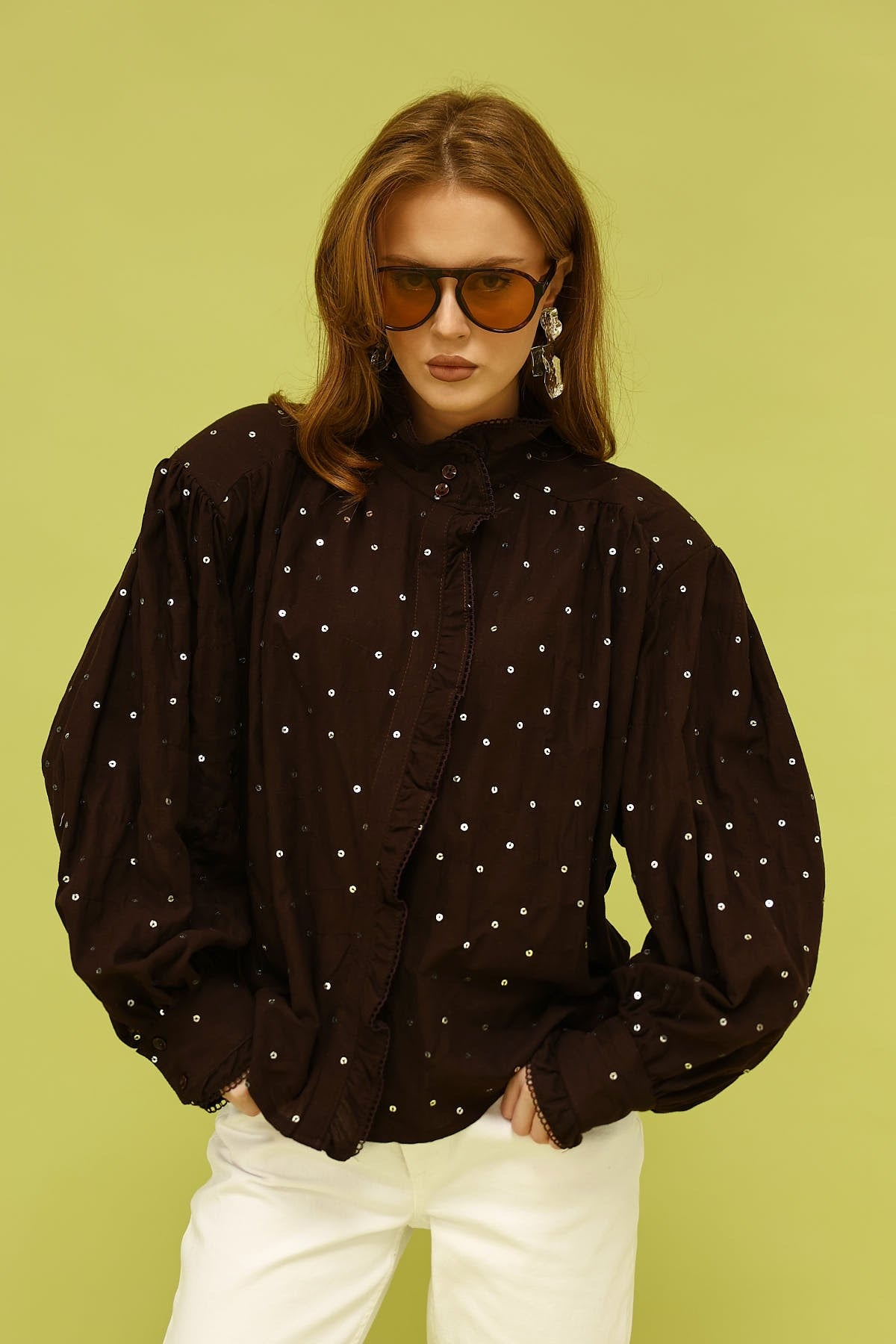 NAKIŞLI GÖMLEK - Kahve