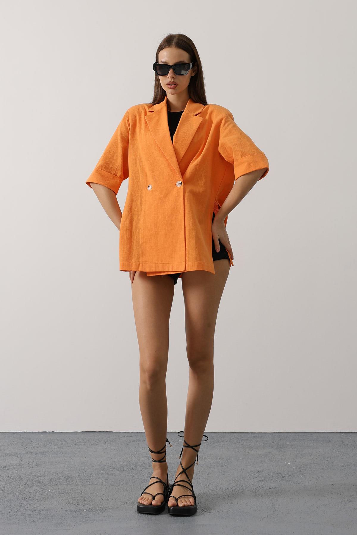 Yarım Kol Oversize Yırtmaçlı Ceket - Oranj