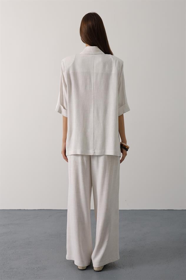 Beli Dantel Detaylı Keten Pantolon - Natür