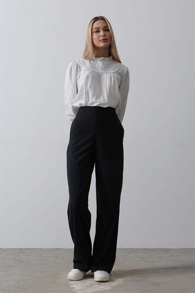 Beli Yarım Lastikli Palazzo Pantolon - Lacivert