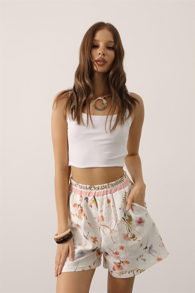 Bohem Desenli Şort - Çiçek Baskılı
