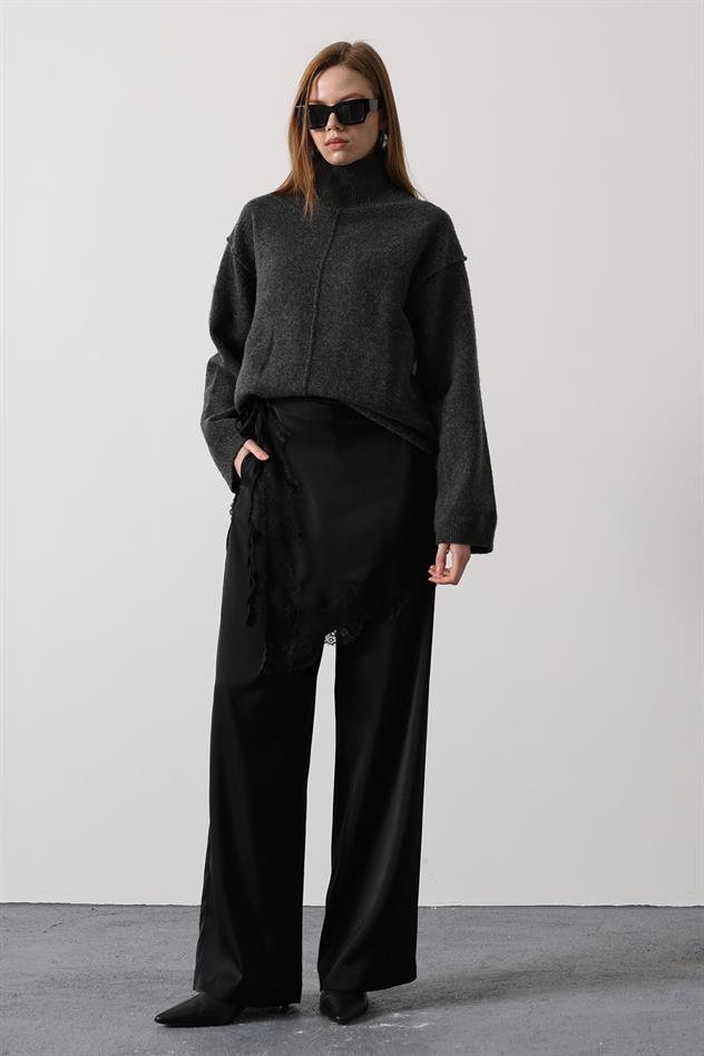 DANTEL KEMER DETAYLI PANTOLON - Siyah