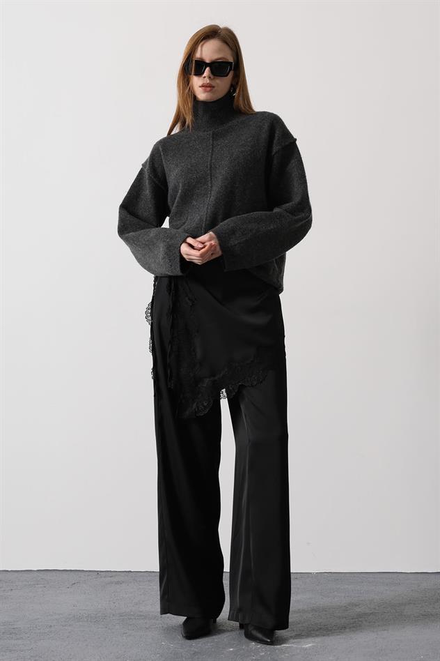 DANTEL KEMER DETAYLI PANTOLON - Siyah