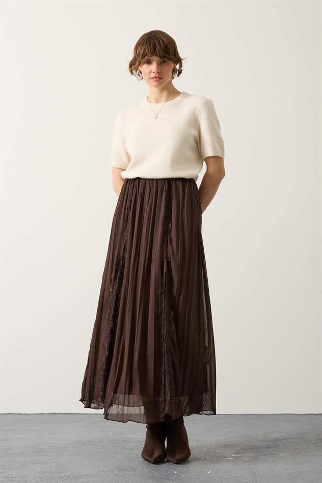 DANTELLİ ŞİFON ETEK - Kahve