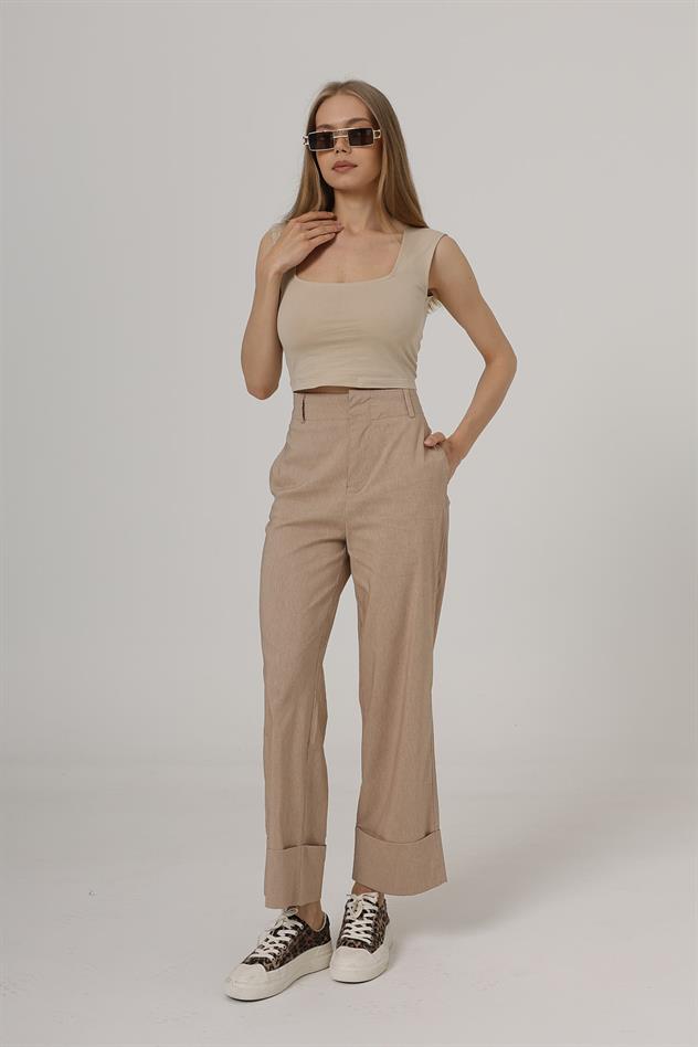 Duble Paça Pantolon - Taş