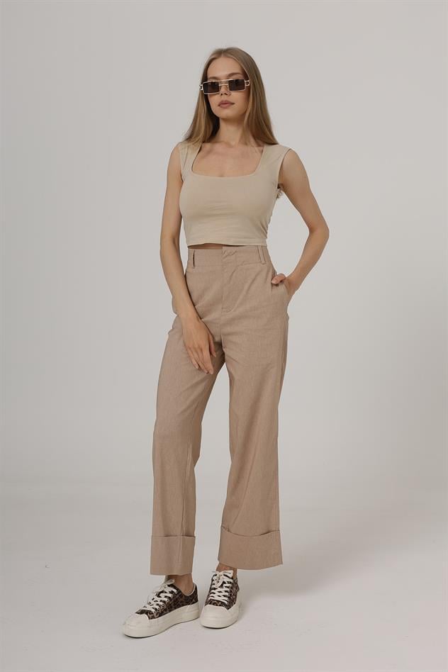 Duble Paça Pantolon - Taş