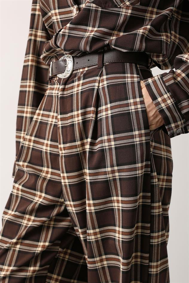 EKOSELİ ÖNDEN PİLELİ PANTOLON - Kahve-Siyah