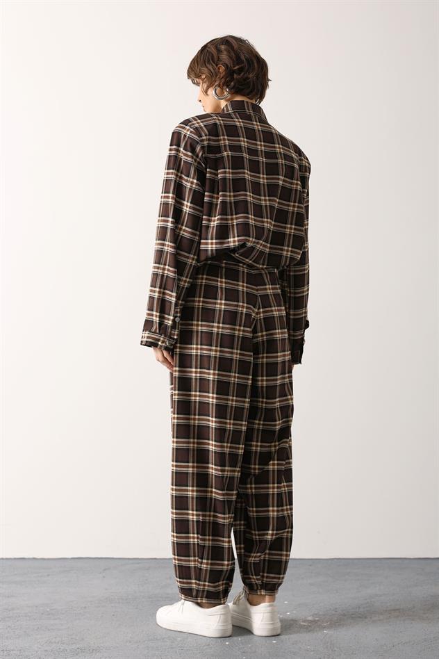 EKOSELİ ÖNDEN PİLELİ PANTOLON - Kahve-Siyah