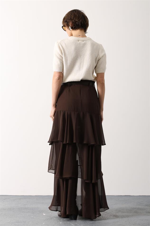 FIRFIR ŞİFON ETEK - Kahve