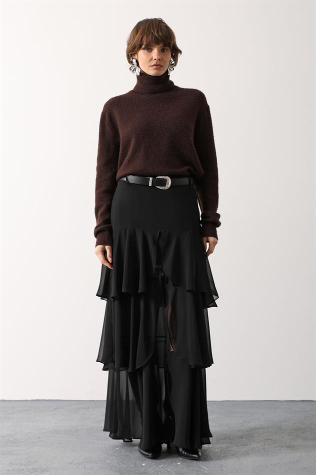 FIRFIR ŞİFON ETEK - Siyah