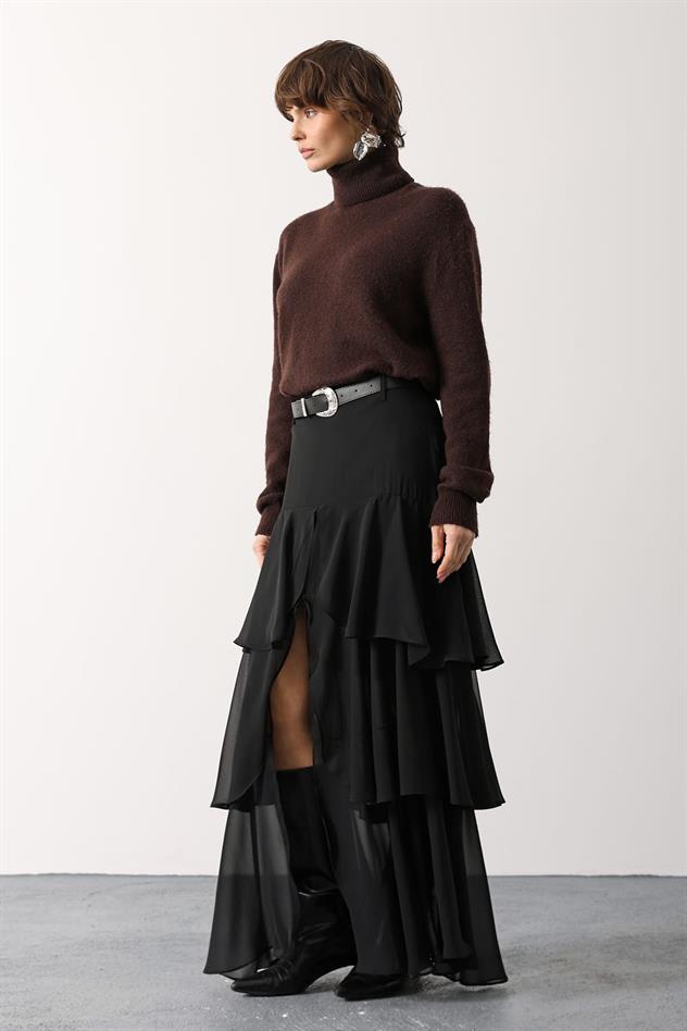 FIRFIR ŞİFON ETEK - Siyah