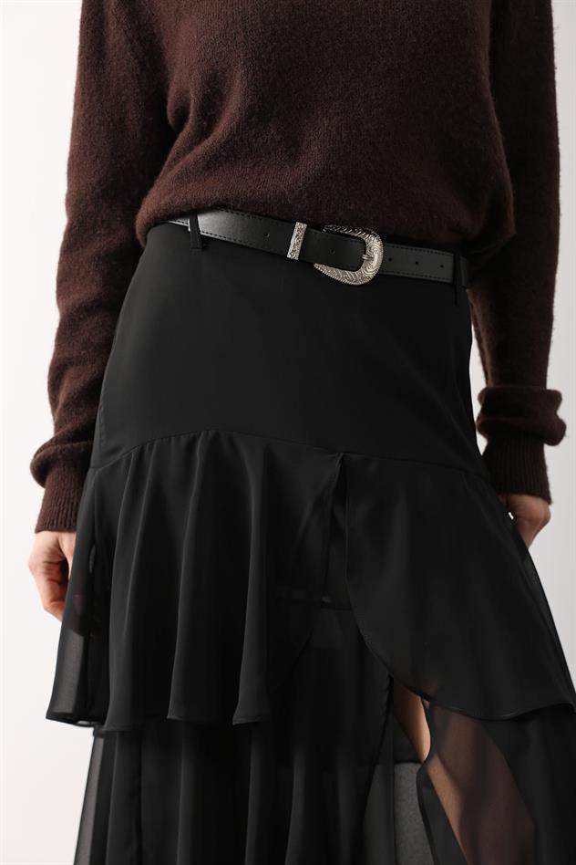 FIRFIR ŞİFON ETEK - Siyah