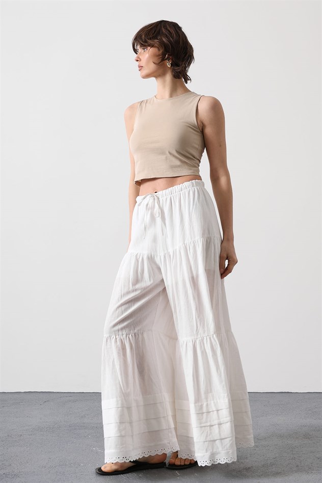 FLAM ETEK GÖRÜNÜMLÜ PANTOLON - Beyaz