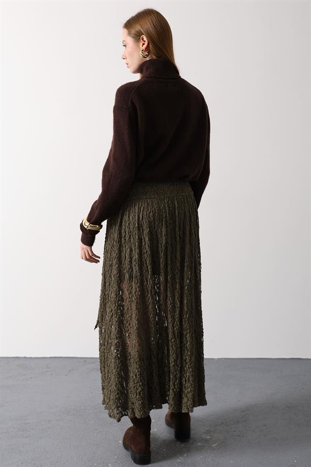 GOLD DETAYLI DANTELLİ ETEK - Haki