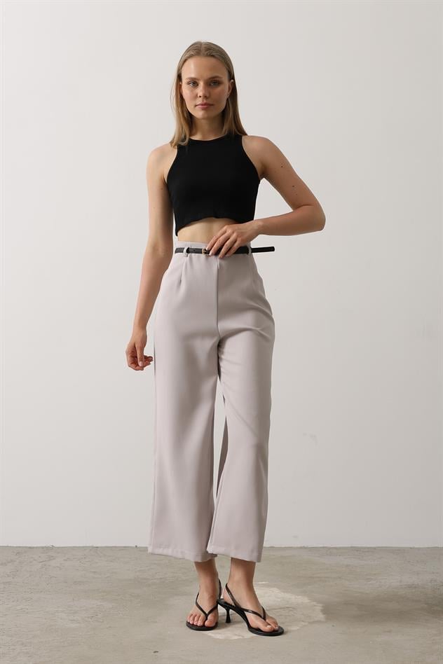 Kemer Pens Detaylı Pantolon - Gri