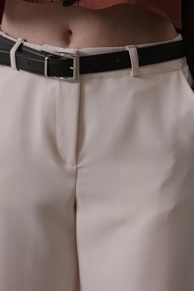 Kemerli Palazzo Pantolon - Pudra