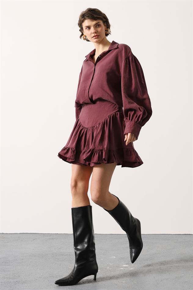 KORSE BELLİ MİNİ ETEK - Bordo