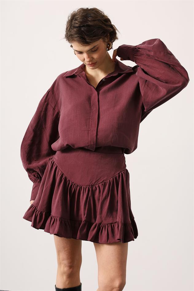KORSE BELLİ MİNİ ETEK - Bordo
