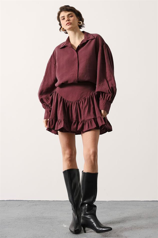 KORSE BELLİ MİNİ ETEK - Bordo