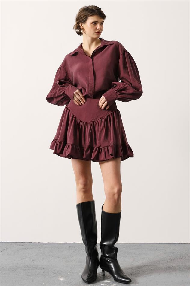 KORSE BELLİ MİNİ ETEK - Bordo