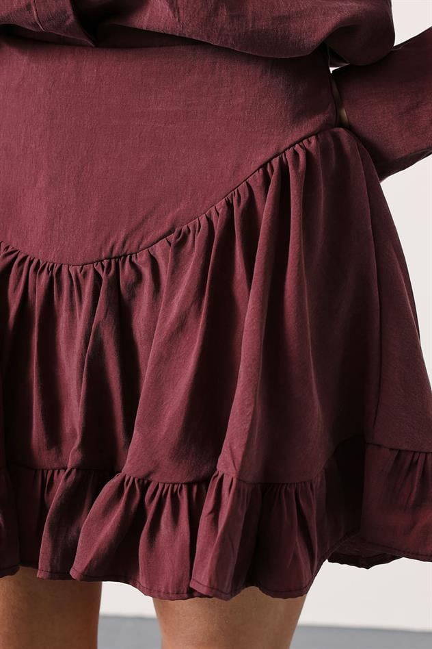 KORSE BELLİ MİNİ ETEK - Bordo