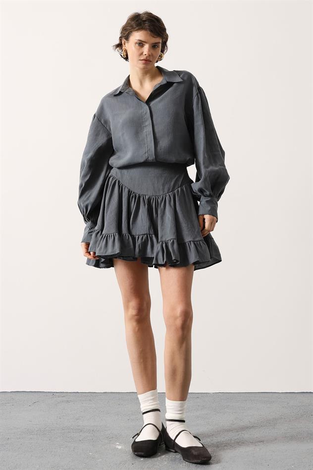 KORSE BELLİ MİNİ ETEK - Gri