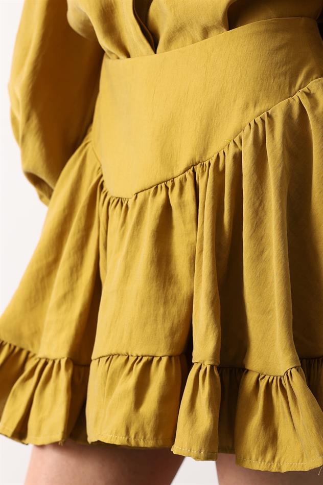 KORSE BELLİ MİNİ ETEK - Hardal