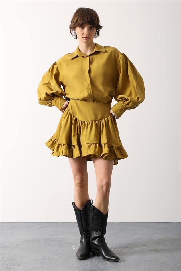 KORSE BELLİ MİNİ ETEK - Hardal