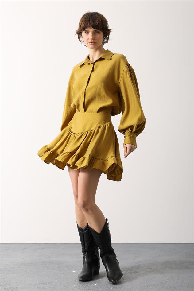 KORSE BELLİ MİNİ ETEK - Hardal