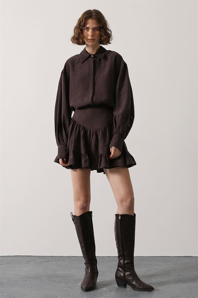 KORSE BELLİ MİNİ ETEK - Kahve