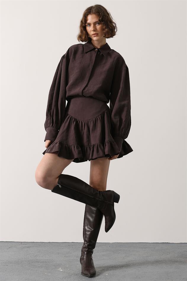 KORSE BELLİ MİNİ ETEK - Kahve