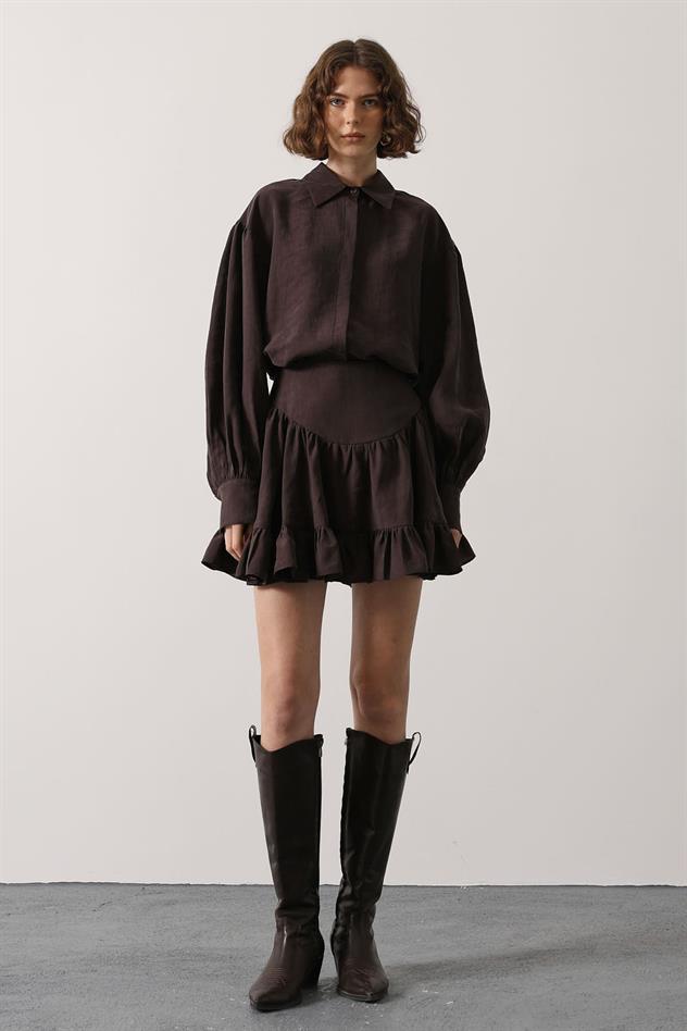 KORSE BELLİ MİNİ ETEK - Kahve