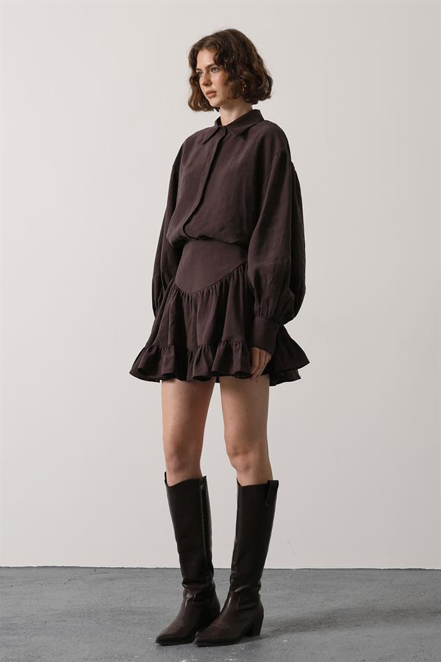 KORSE BELLİ MİNİ ETEK - Kahve