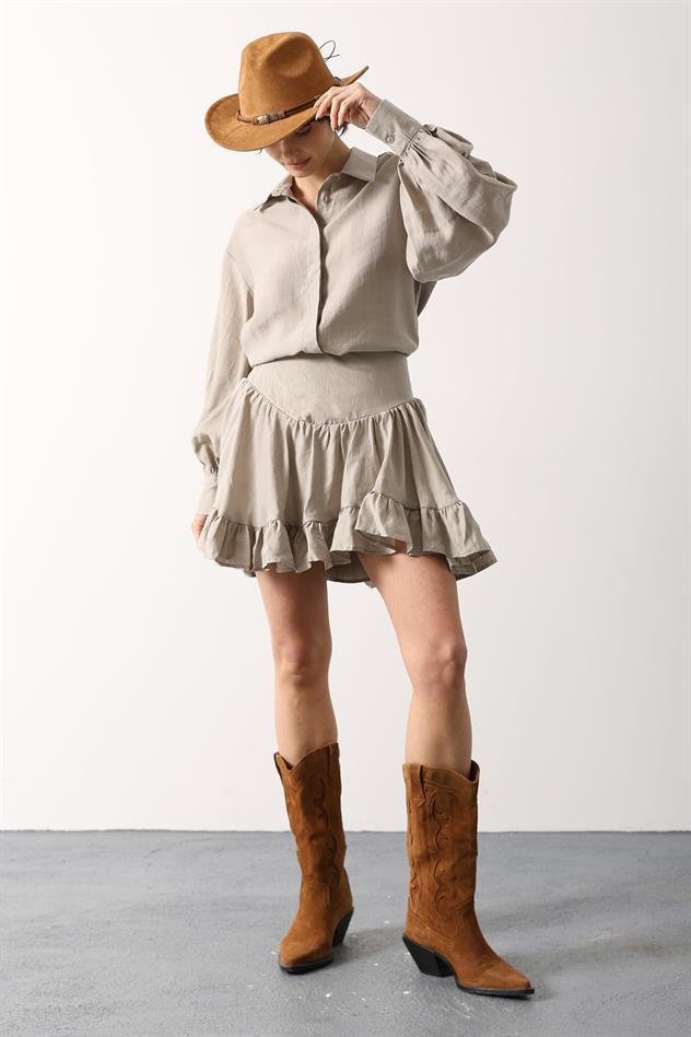 KORSE BELLİ MİNİ ETEK - Taş