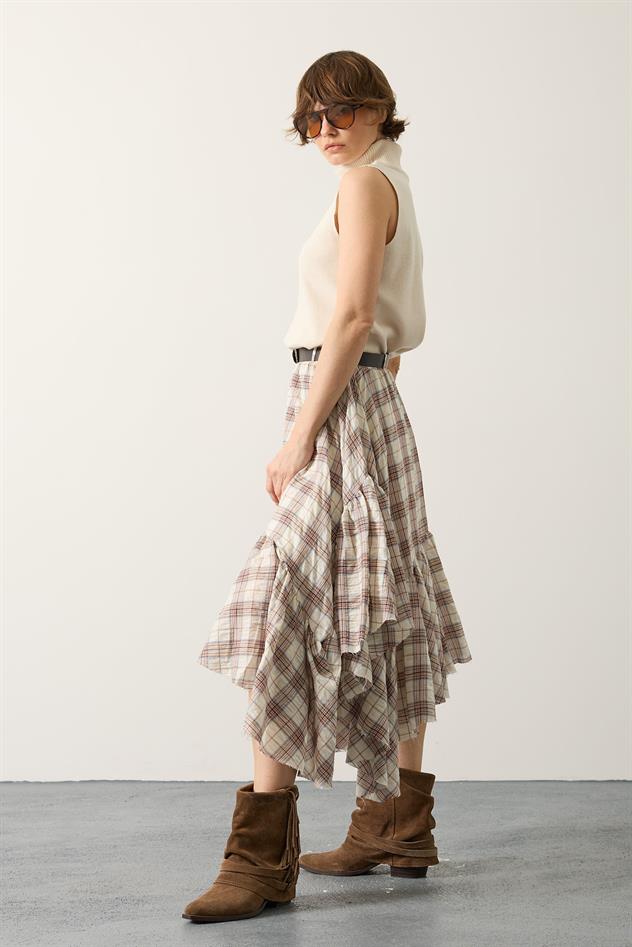 KRAŞLI EKOSE DESEN KAT ETEK - Ekru