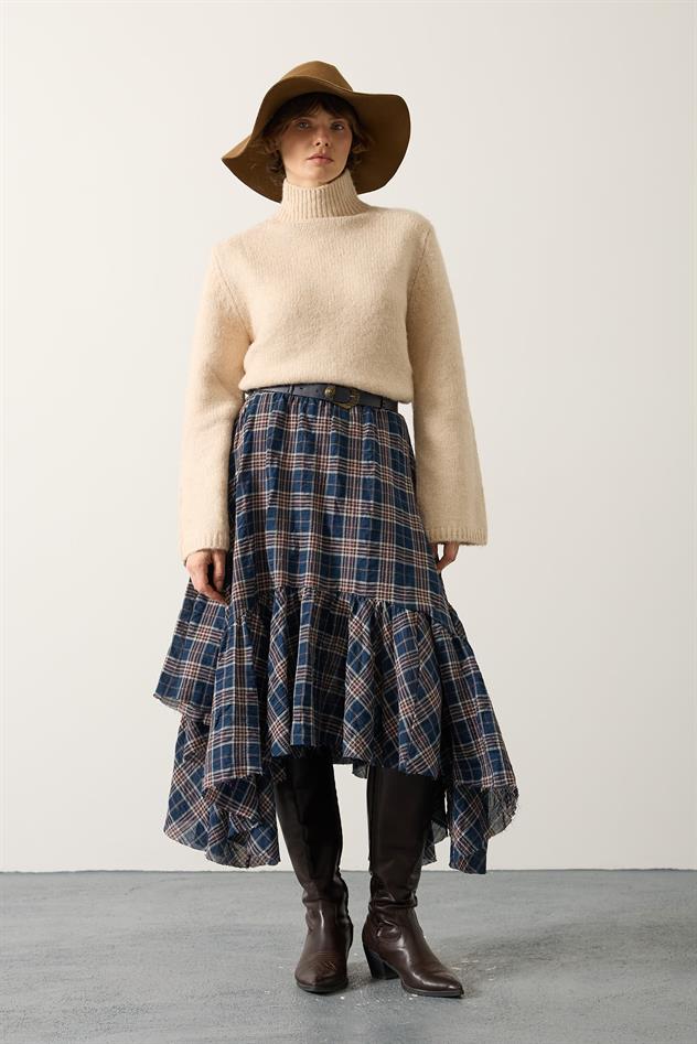 KRAŞLI EKOSE DESEN KAT ETEK - Lacivert