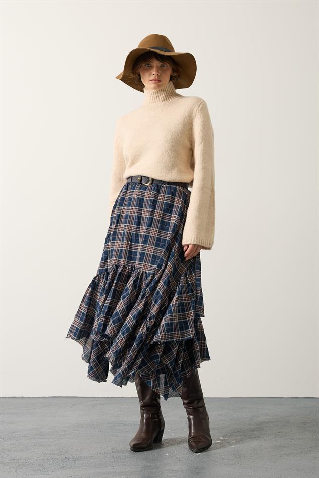 KRAŞLI EKOSE DESEN KAT ETEK - Lacivert